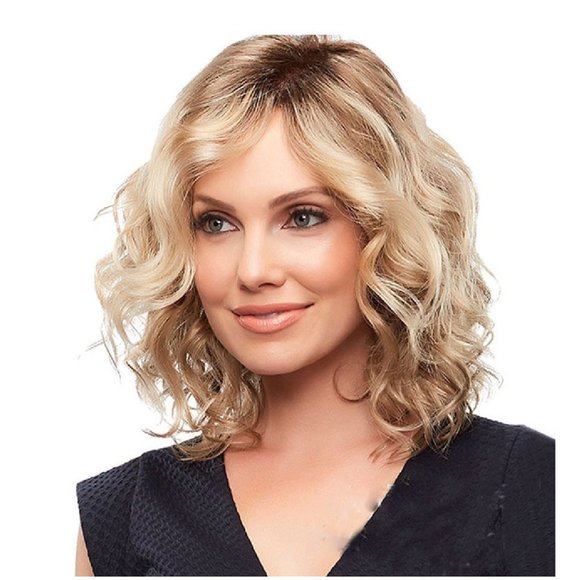 Bob Wigs Blonde Hair Short Curly Hair Bob Wig Center Parting - Picture 2 of 4
